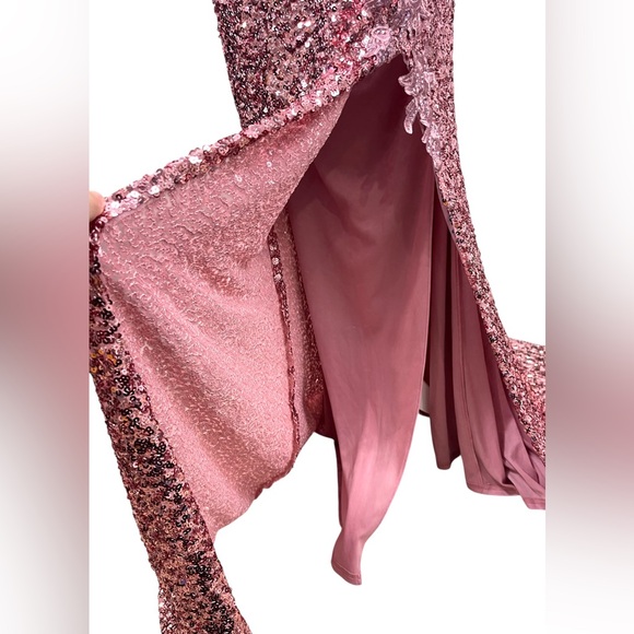 NWT Terani Couture One Shoulder Pink Sequin Cut Out Formal Maxi Gown Glamour - Picture 11 of 13